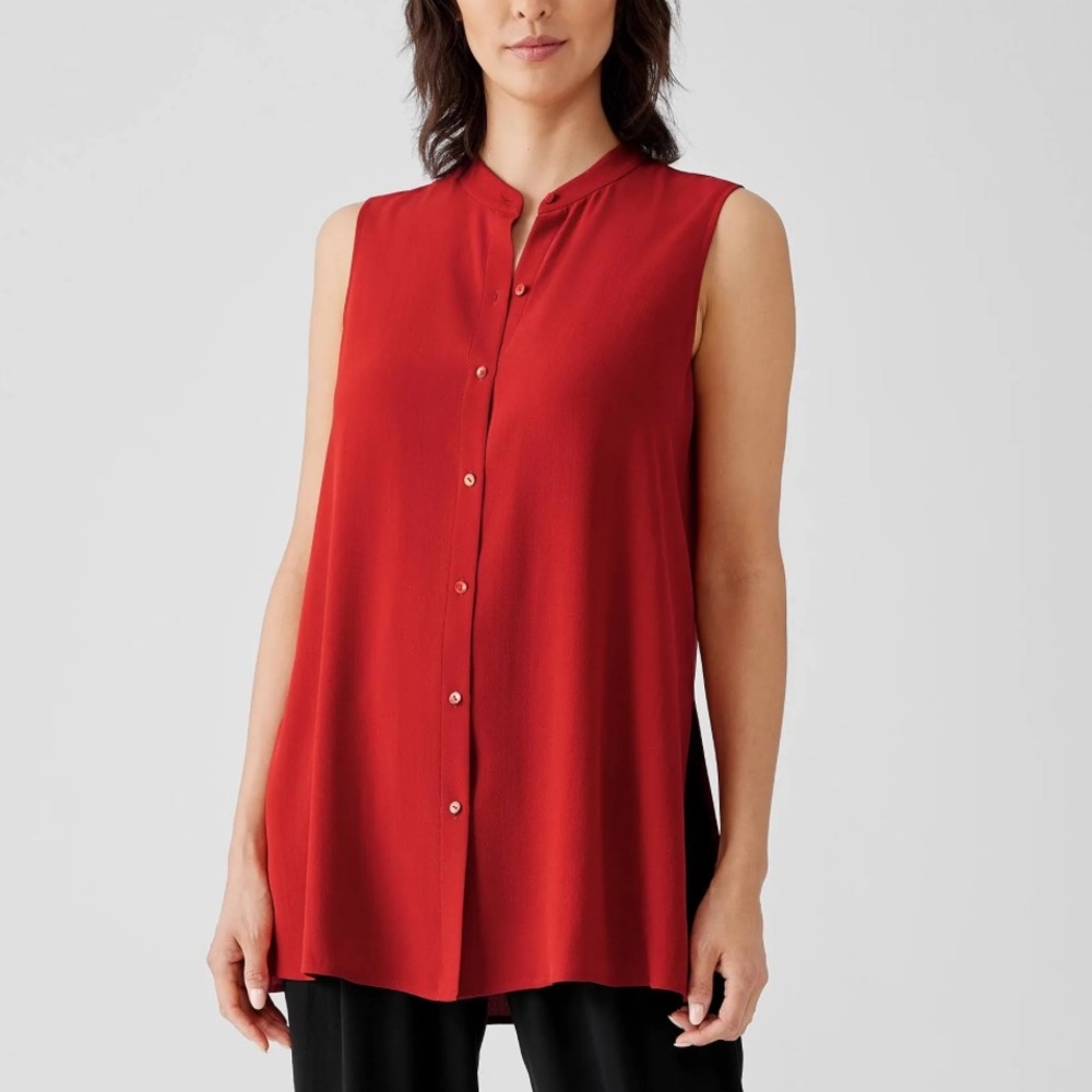 Eileen Fisher Sleeveless Silk Button Down Blouse Cinnabar size XXS